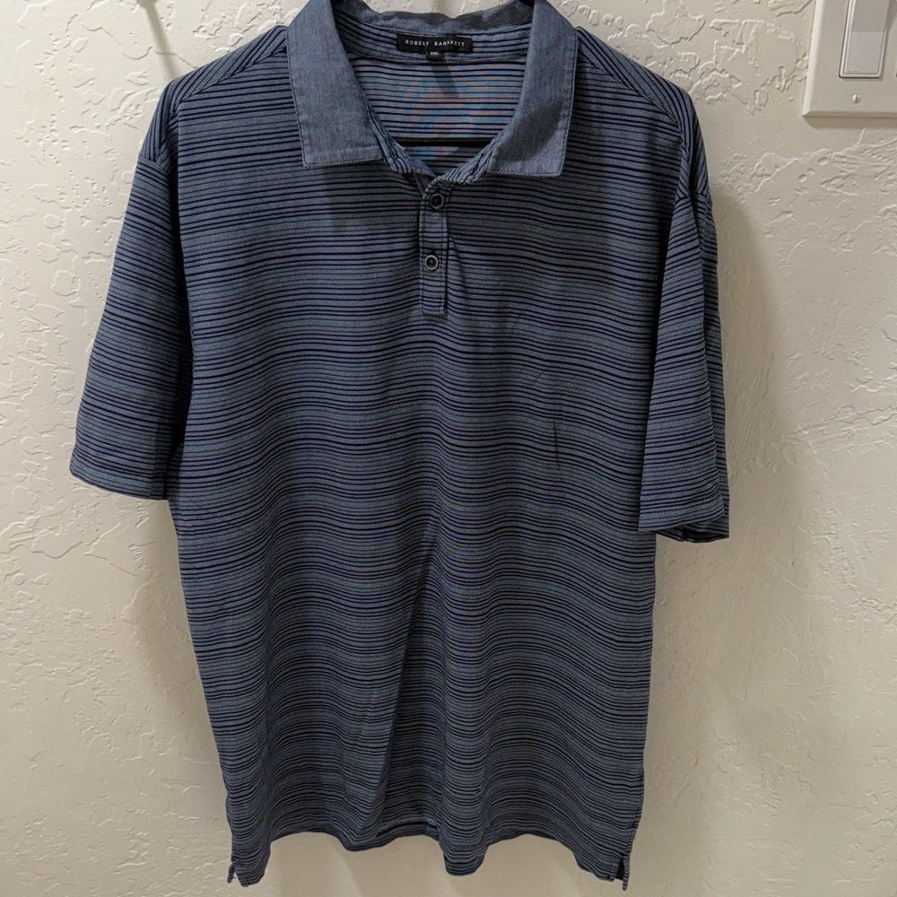 Robert Barakett Blue Striped Polo Shirt XXL
